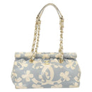 CHANEL COCO Mark Chain Shoulder Bag Canvas Light Blue Gold CC Auth YKZ826A-13