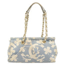 CHANEL COCO Mark Chain Shoulder Bag Canvas Light Blue Gold CC Auth YKZ826A-2