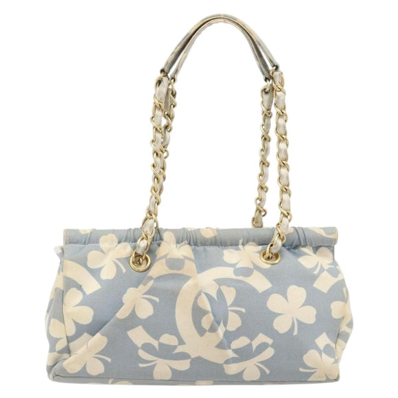 CHANEL COCO Mark Chain Shoulder Bag Canvas Light Blue Gold CC Auth YKZ826A