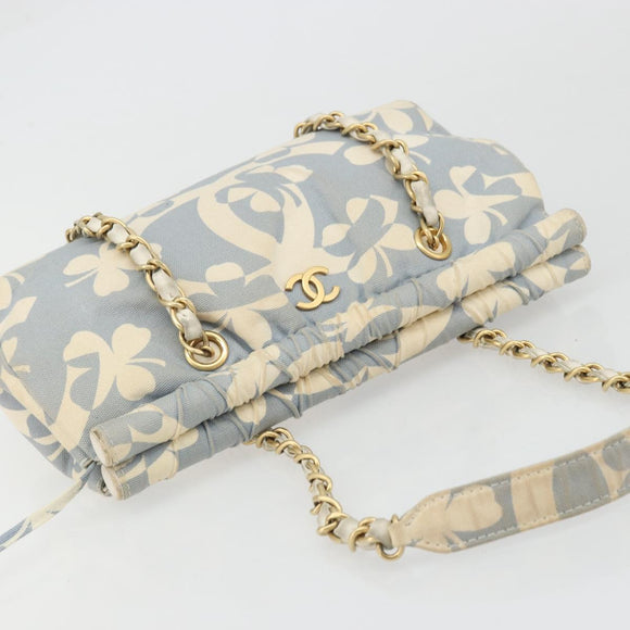 CHANEL COCO Mark Chain Shoulder Bag Canvas Light Blue Gold CC Auth YKZ826A