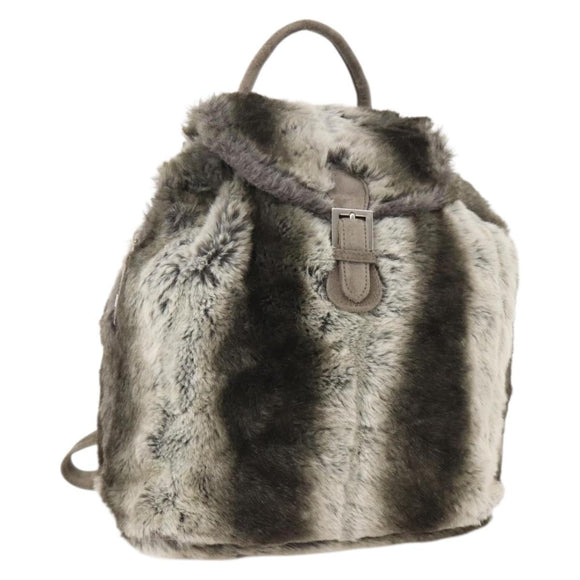 FENDI Backpack Fur Beige Silver Auth YKZ827A