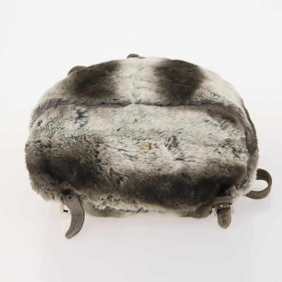 FENDI Backpack Fur Beige Silver Auth YKZ827A