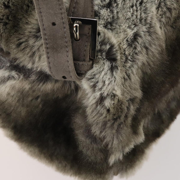 FENDI Backpack Fur Beige Silver Auth YKZ827A
