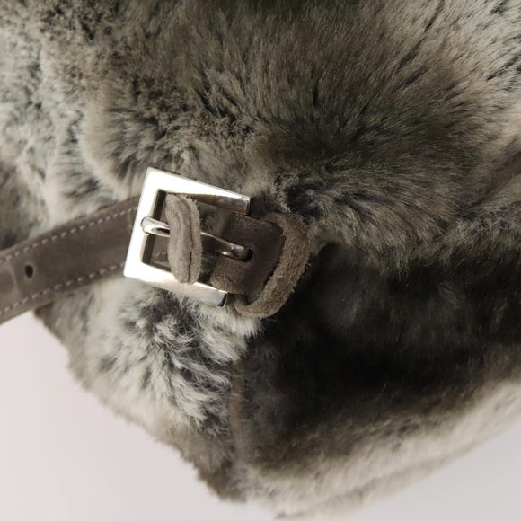 FENDI Backpack Fur Beige Silver Auth YKZ827A