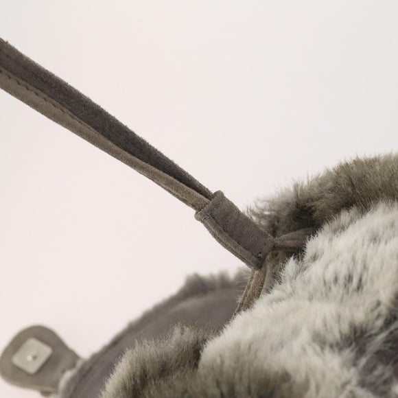FENDI Backpack Fur Beige Silver Auth YKZ827A