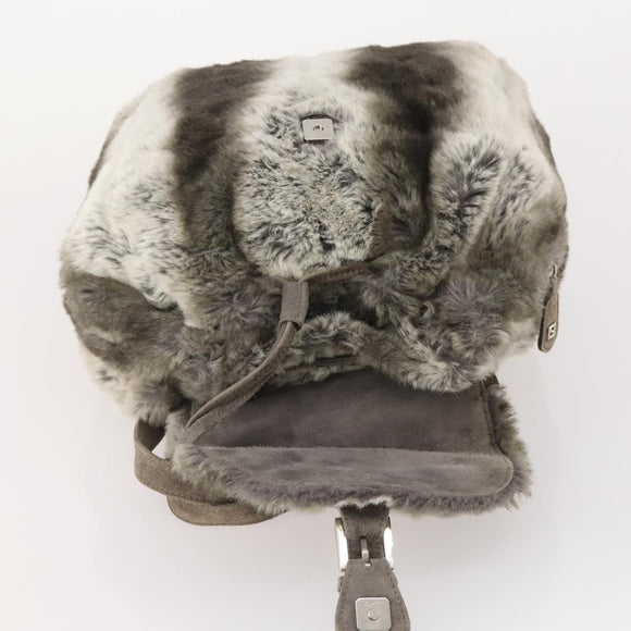 FENDI Backpack Fur Beige Silver Auth YKZ827A