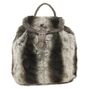 FENDI Backpack Fur Beige Silver Auth YKZ827A-13
