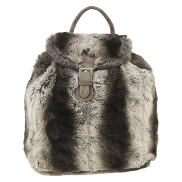 FENDI Backpack Fur Beige Silver Auth YKZ827A