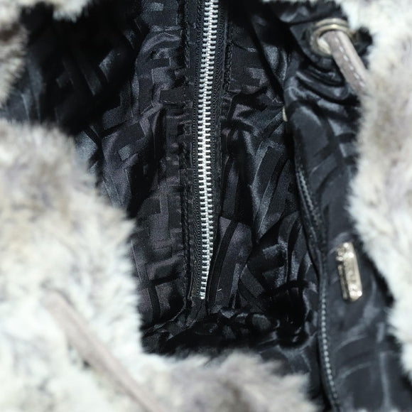 FENDI Backpack Fur Beige Silver Auth YKZ827A