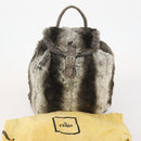 FENDI Backpack Fur Beige Silver Auth YKZ827A-12