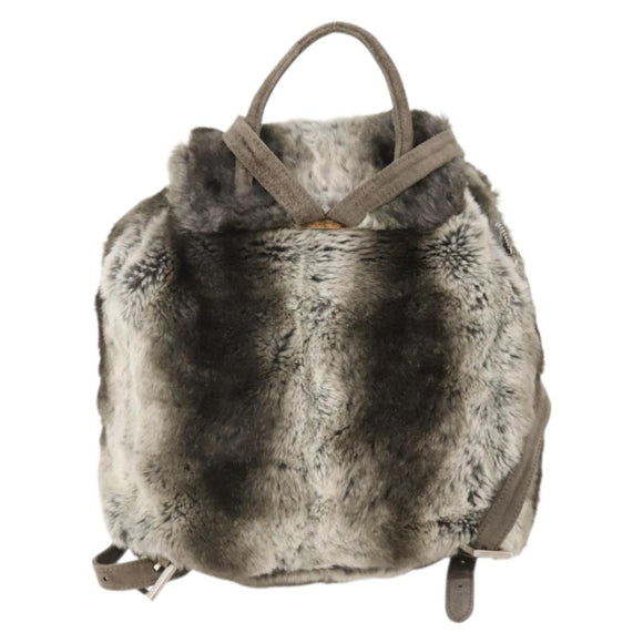 FENDI Backpack Fur Beige Silver Auth YKZ827A