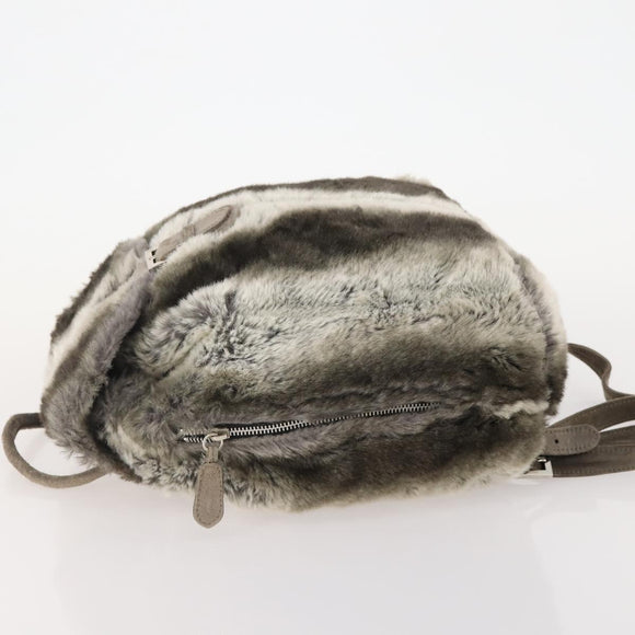 FENDI Backpack Fur Beige Silver Auth YKZ827A