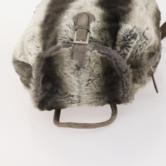 FENDI Backpack Fur Beige Silver Auth YKZ827A