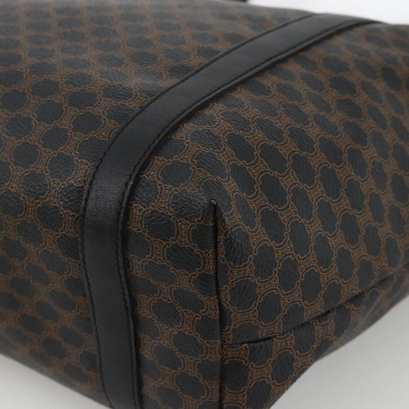 CELINE Macadam Canvas Tote Bag PVC Leather Black Gold Auth YKZ828A