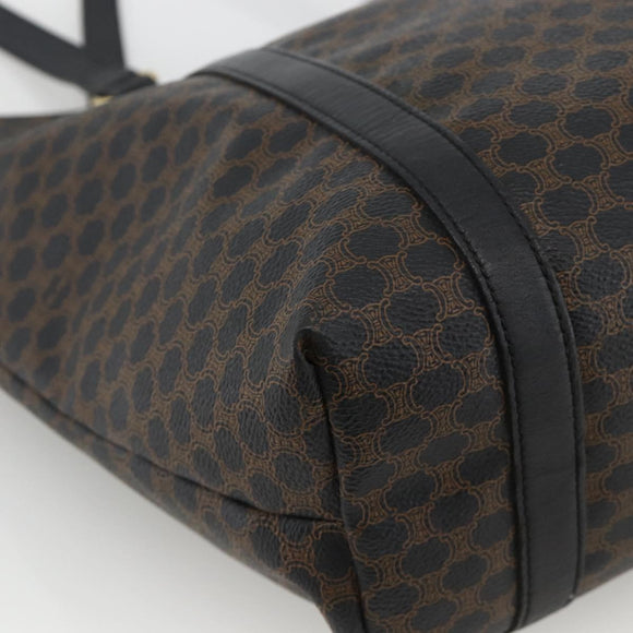 CELINE Macadam Canvas Tote Bag PVC Leather Black Gold Auth YKZ828A