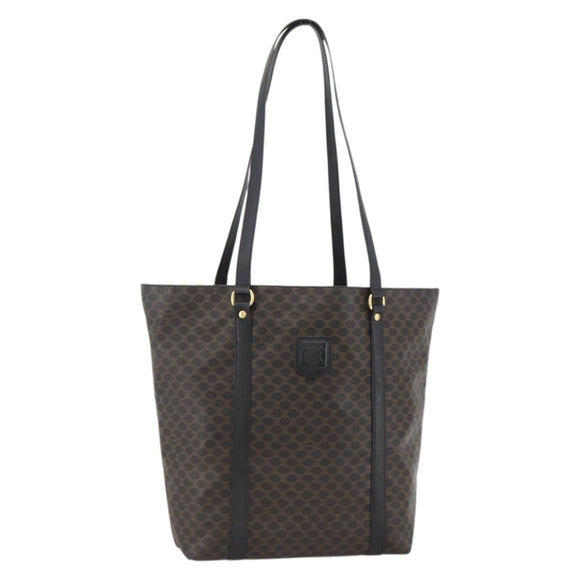 CELINE Macadam Canvas Tote Bag PVC Leather Black Gold Auth YKZ828A