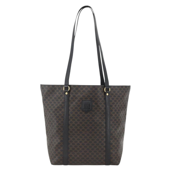 CELINE Macadam Canvas Tote Bag PVC Leather Black Gold Auth YKZ828A