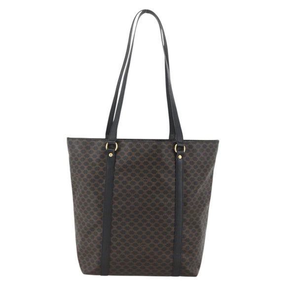 CELINE Macadam Canvas Tote Bag PVC Leather Black Gold Auth YKZ828A