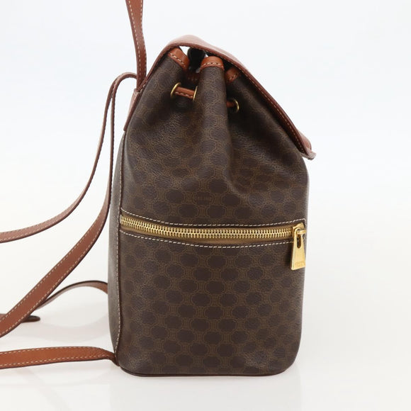 CELINE Macadam Canvas Backpack PVC Leather Brown Gold Auth YKZ829A