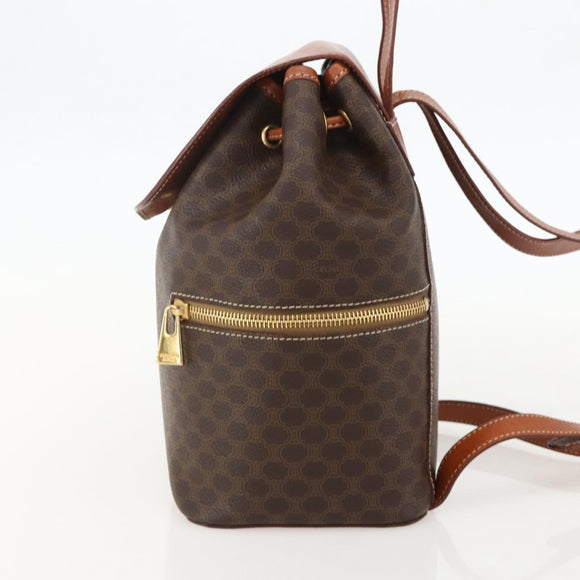 CELINE Macadam Canvas Backpack PVC Leather Brown Gold Auth YKZ829A