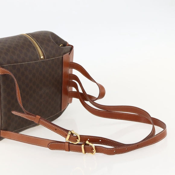 CELINE Macadam Canvas Backpack PVC Leather Brown Gold Auth YKZ829A