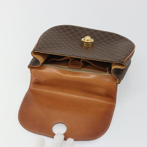 CELINE Macadam Canvas Star Ball Handtas Bruin Goud Auth YKZ830A