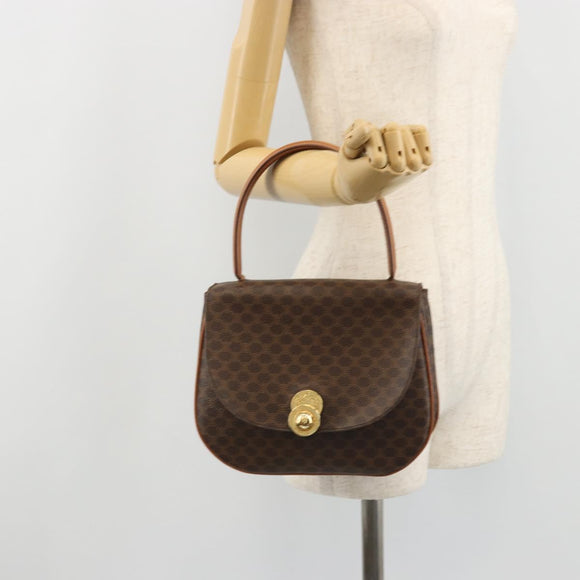 CELINE Macadam Canvas Star Ball Handtas Bruin Goud Auth YKZ830A