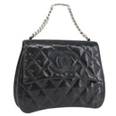 CHANEL Matelasse Chain Hand Bag Patent leather Black Silver CC Auth YKZ831A-1