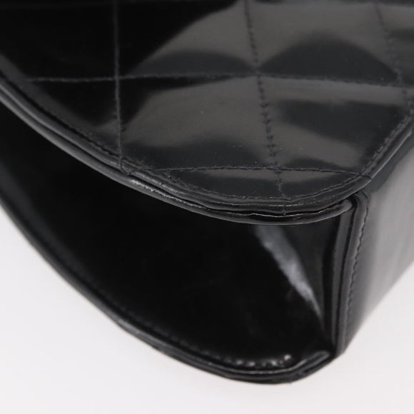 CHANEL Matelasse Chain Hand Bag Patent leather Black Silver CC Auth YKZ831A