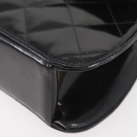 CHANEL Matelasse Chain Hand Bag Patent leather Black Silver CC Auth YKZ831A