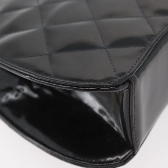 CHANEL Matelasse Chain Hand Bag Patent leather Black Silver CC Auth YKZ831A