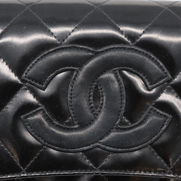 CHANEL Matelasse Chain Hand Bag Patent leather Black Silver CC Auth YKZ831A