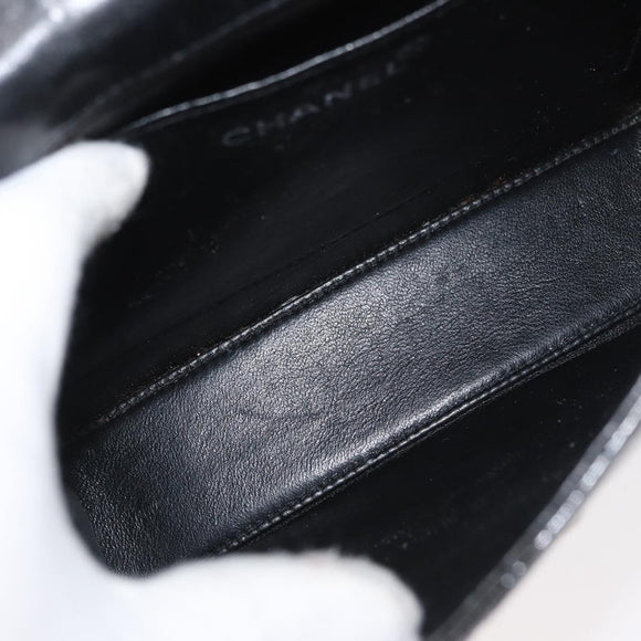 CHANEL Matelasse Chain Hand Bag Patent leather Black Silver CC Auth YKZ831A