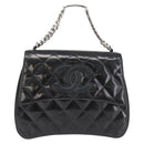 CHANEL Matelasse Chain Hand Bag Patent leather Black Silver CC Auth YKZ831A-2