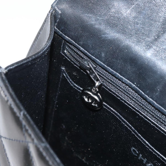 CHANEL Matelasse Chain Hand Bag Patent leather Black Silver CC Auth YKZ831A