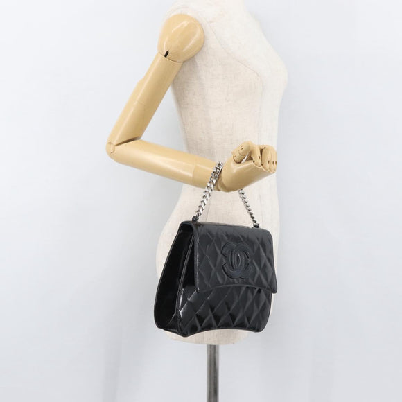 CHANEL Matelasse Chain Hand Bag Patent leather Black Silver CC Auth YKZ831A