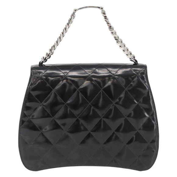 CHANEL Matelasse Chain Hand Bag Patent leather Black Silver CC Auth YKZ831A