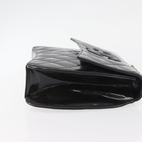 CHANEL Matelasse Chain Hand Bag Patent leather Black Silver CC Auth YKZ831A