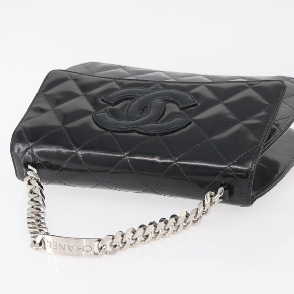 CHANEL Matelasse Chain Hand Bag Patent leather Black Silver CC Auth YKZ831A