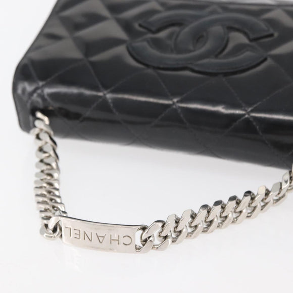 CHANEL Matelasse Chain Hand Bag Patent leather Black Silver CC Auth YKZ831A