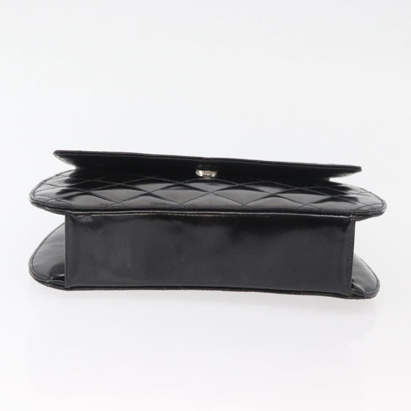 CHANEL Matelasse Chain Hand Bag Patent leather Black Silver CC Auth YKZ831A