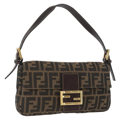 FENDI Zucca Canvas Mamma Baguette Shoulder Bag Brown Black Auth YKZ832SM