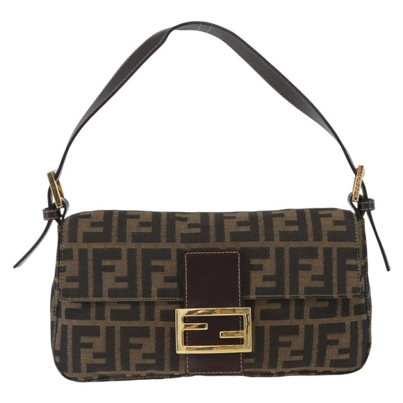 FENDI Zucca Canvas Mamma Baguette Shoulder Bag Brown Black Auth YKZ832SM