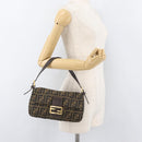 FENDI Zucca Canvas Mamma Baguette Shoulder Bag Brown Black Auth YKZ832SM-26