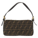 FENDI Zucca Canvas Mamma Baguette Shoulder Bag Brown Black Auth YKZ832SM-2
