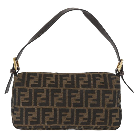 FENDI Zucca Canvas Mamma Baguette Shoulder Bag Brown Black Auth YKZ832SM