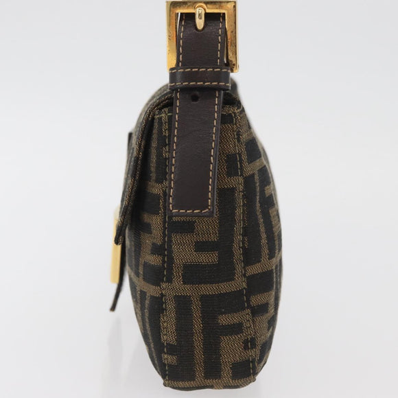 FENDI Zucca Canvas Mamma Baguette Shoulder Bag Brown Black Auth YKZ832SM