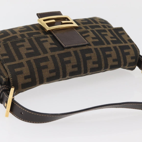FENDI Zucca Canvas Mamma Baguette Shoulder Bag Brown Black Auth YKZ832SM