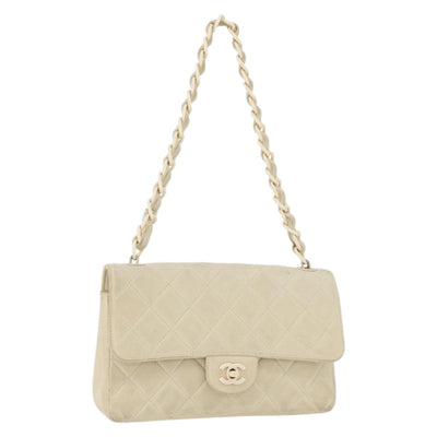 CHANEL Matelasse 25 Pla Chain Shoulder Bag Lamb Skin Ivory CC Auth YKZ833A