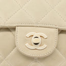 CHANEL Matelasse 25 Pla Chain Shoulder Bag Lamb Skin Ivory CC Auth YKZ833A-18